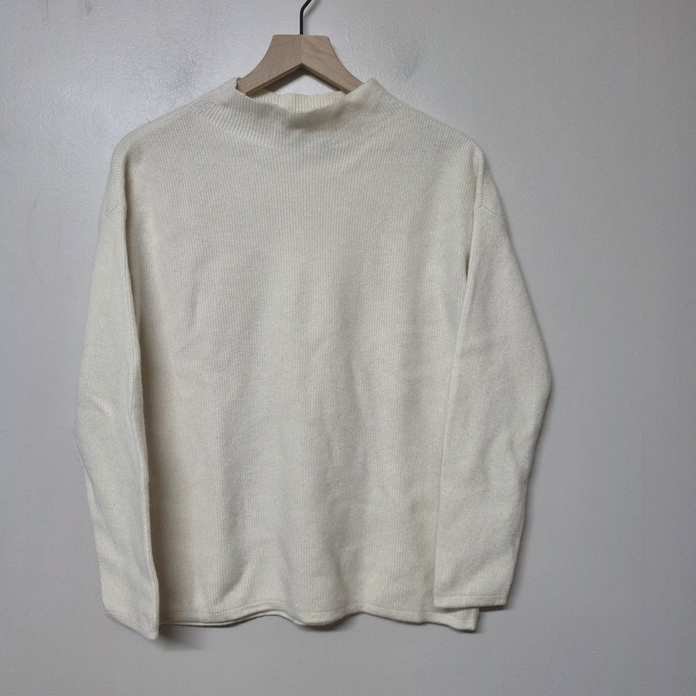 Theory Funnel Oversized Soft Cashmere Sweater Women M Ivory Mock Neck L0716737